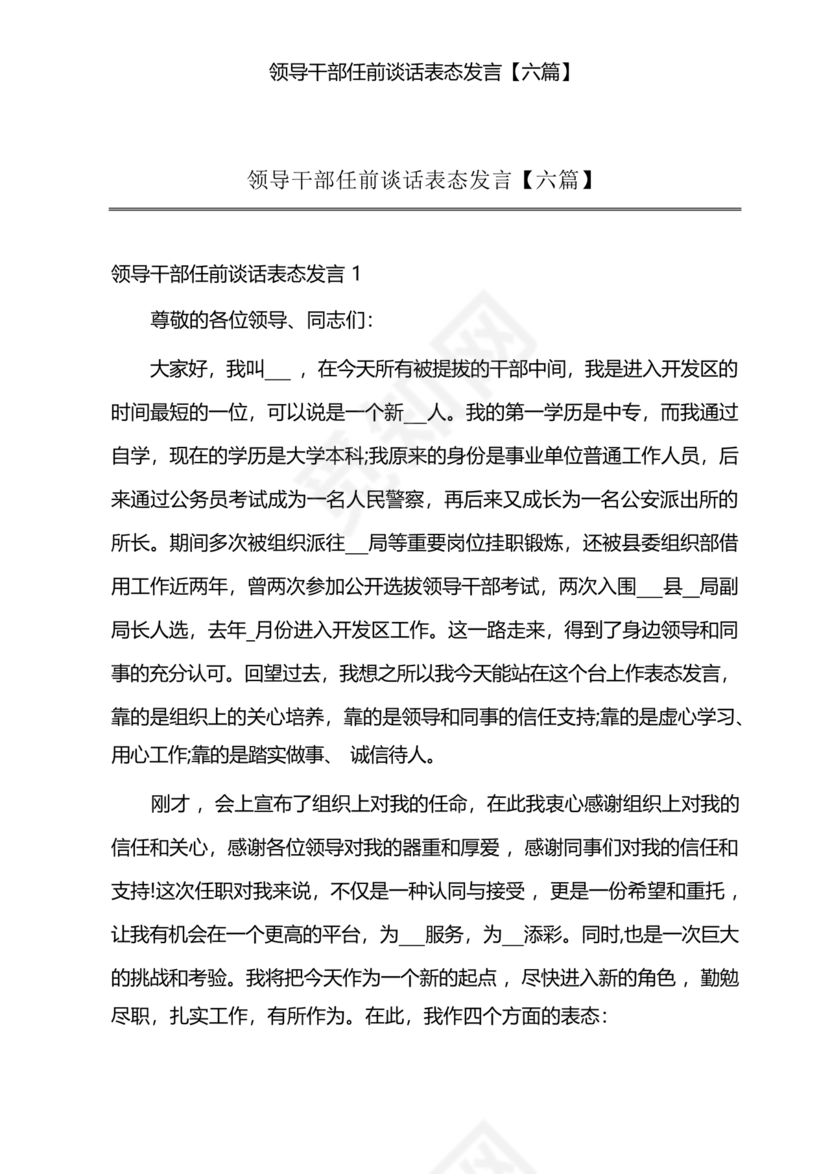 任前领导谈话表态发言