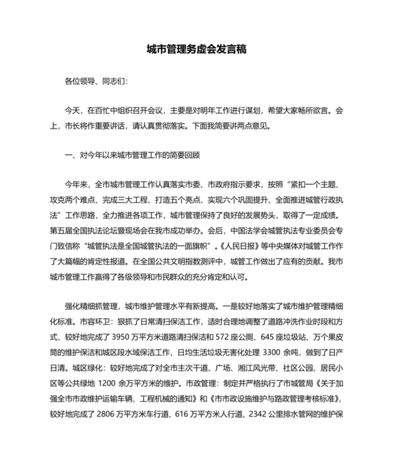 城管务虚会发言材料