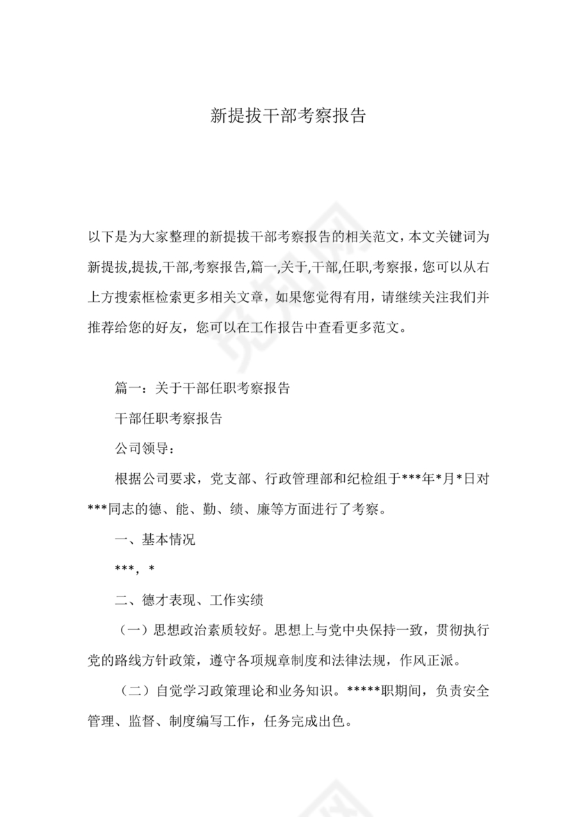 提拨干部考察报告