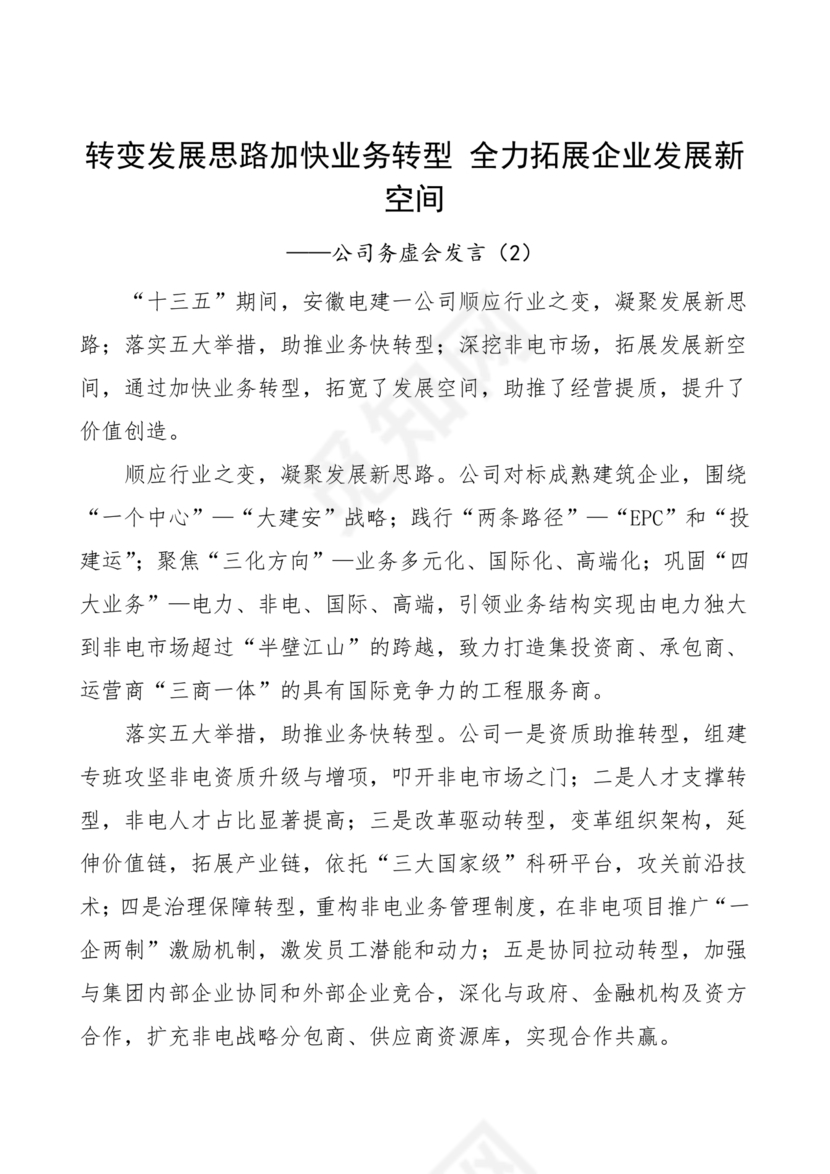 集团务虚会议发言材料