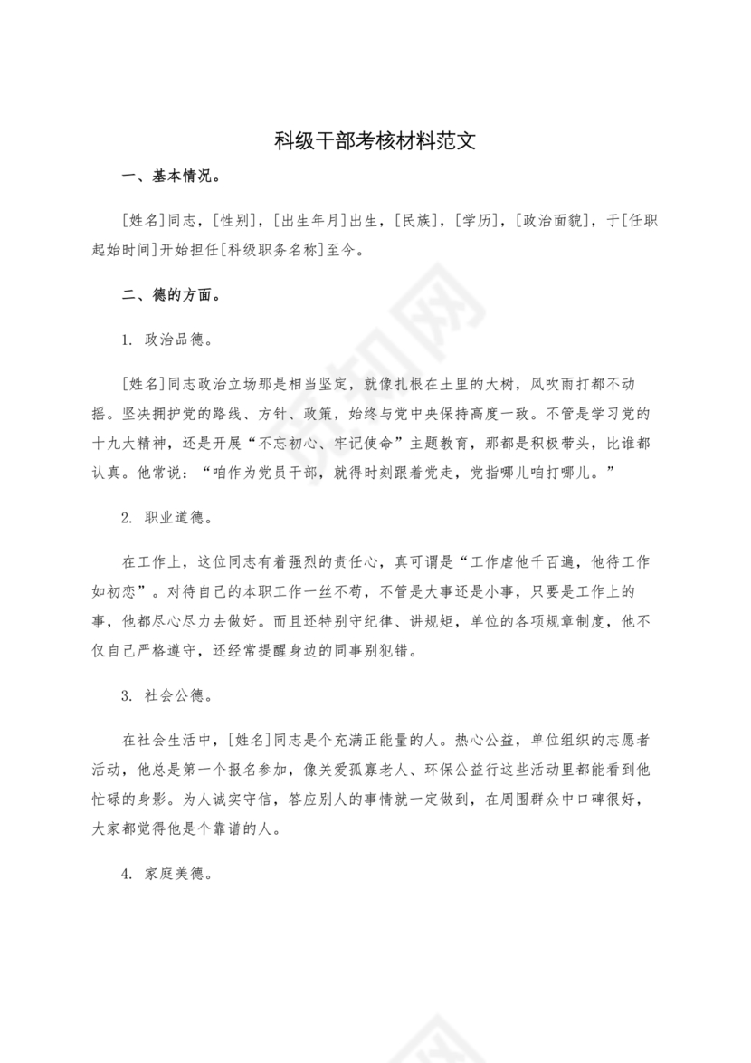 科级干部考察材料