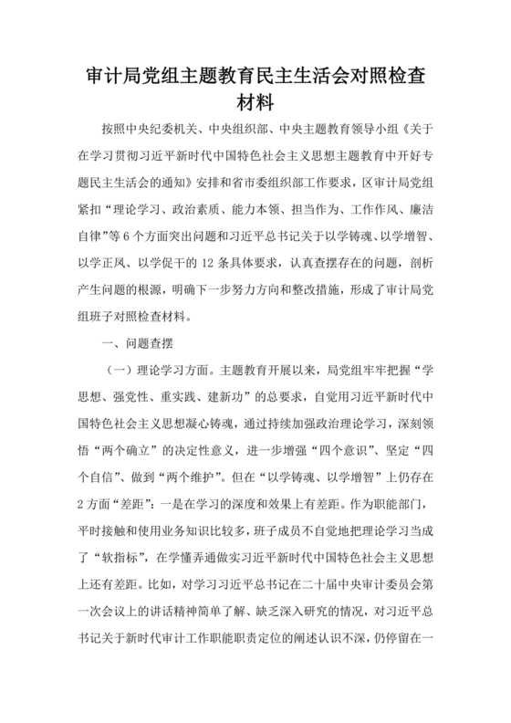 审计整改专题民主生活会对照检查材料