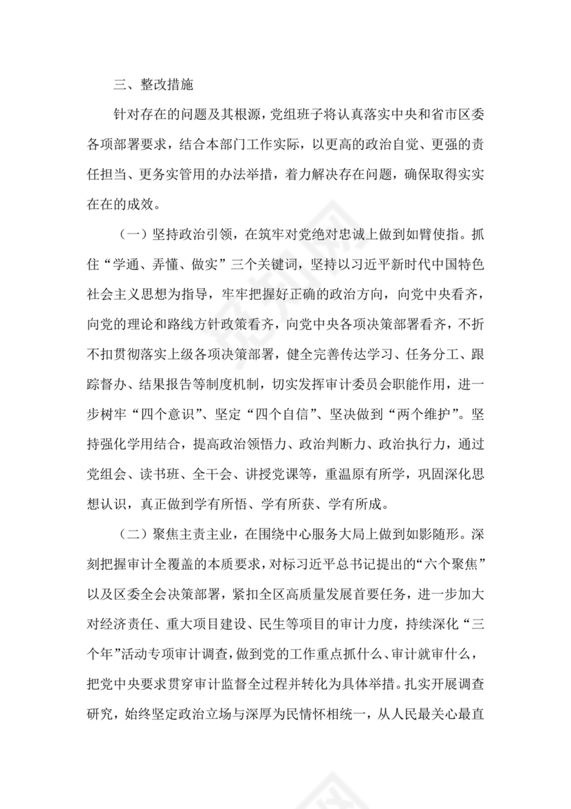 审计整改专题民主生活会对照检查材料