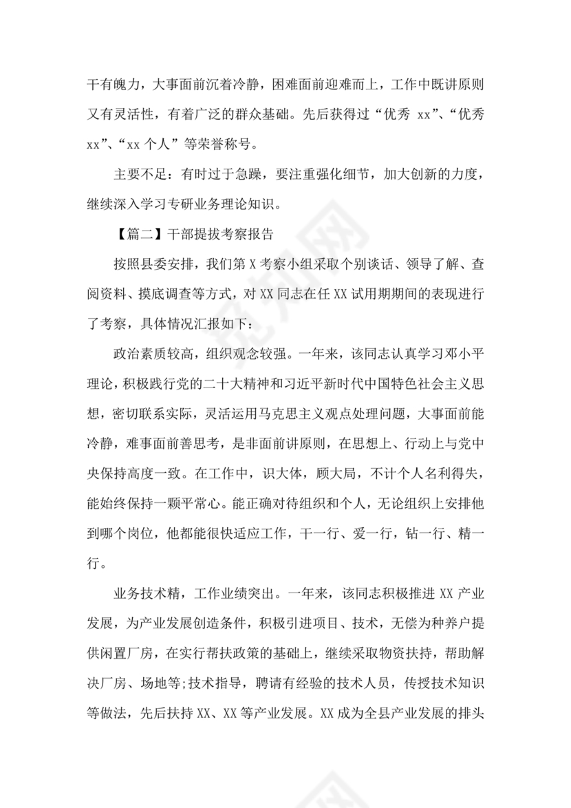 提拨干部考察报告