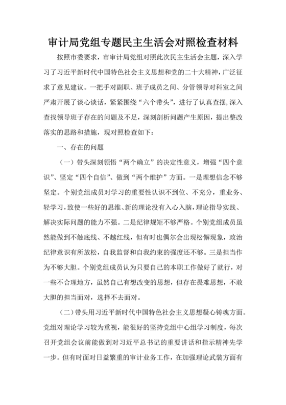 审计整改专题民主生活会对照检查材料