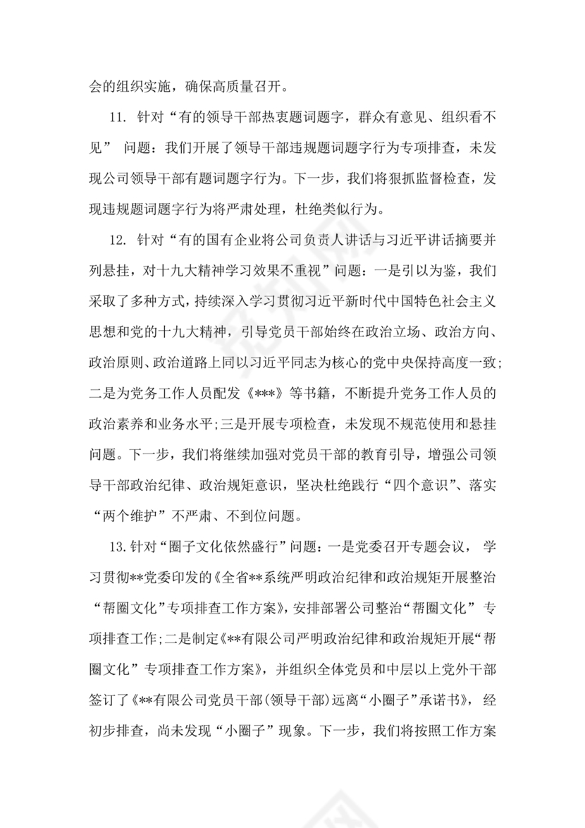 中央巡视整改报告