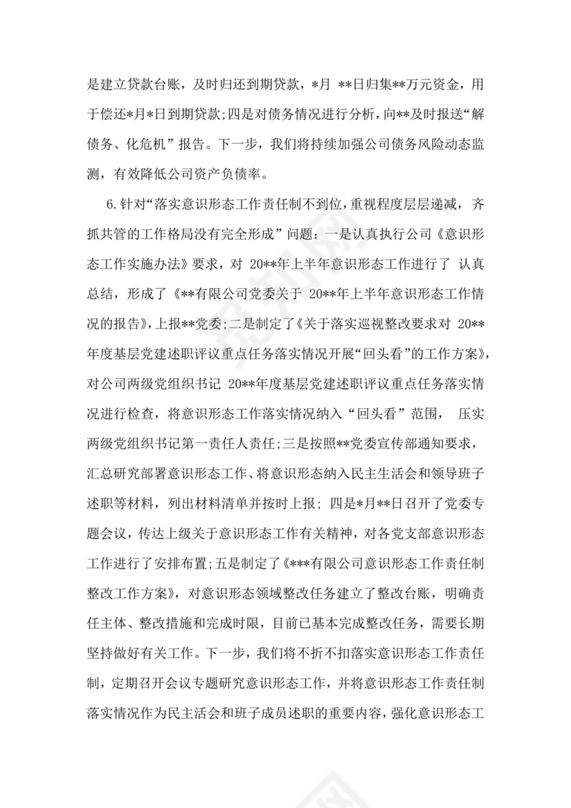 中央巡视整改报告