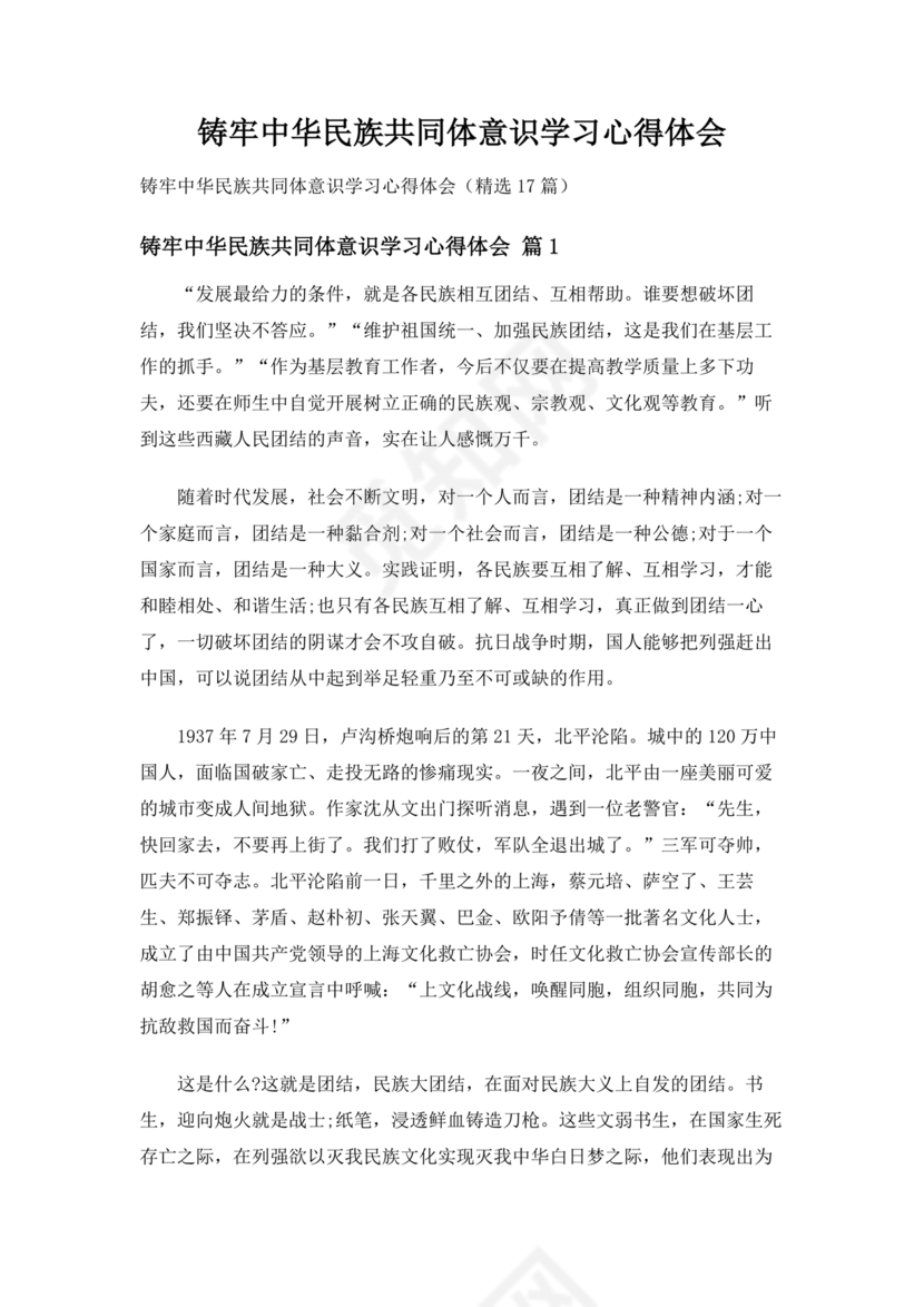 筑牢中国民族共体意识心得