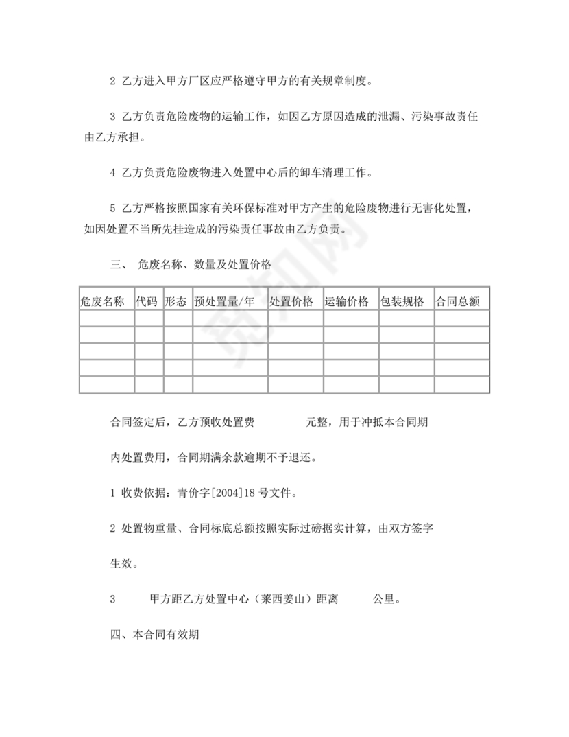 废物委托处置给乙方的合作协议