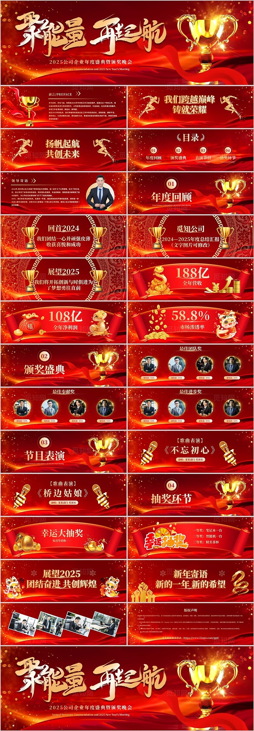 红色大气风2025公司企业年度盛典暨颁奖晚会PPT模板年会颁奖宽屏2025年年会