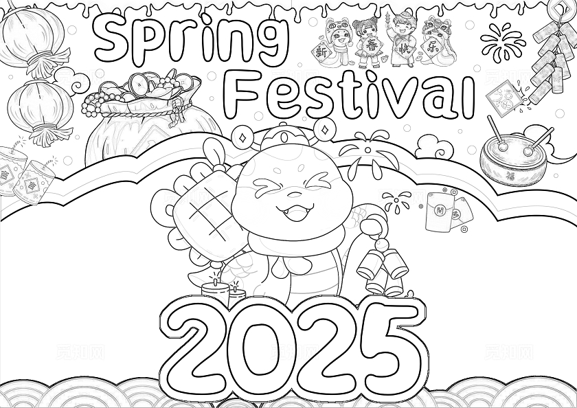 彩色手绘春节英语手绘小报手抄报春节手抄报春节新年