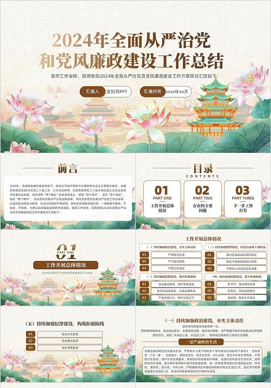 全面从严治党和党风廉政建设工作总结PT党建党政