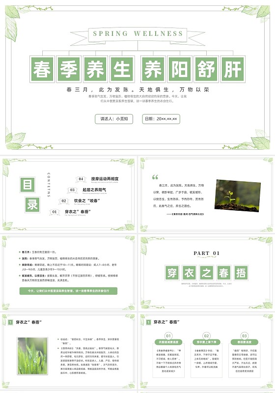 绿色线性简约春季养生健康科普宣传培训PPT课件