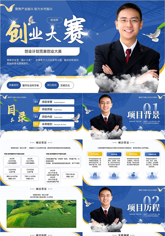 蓝色商务挑战杯创业大赛PPT