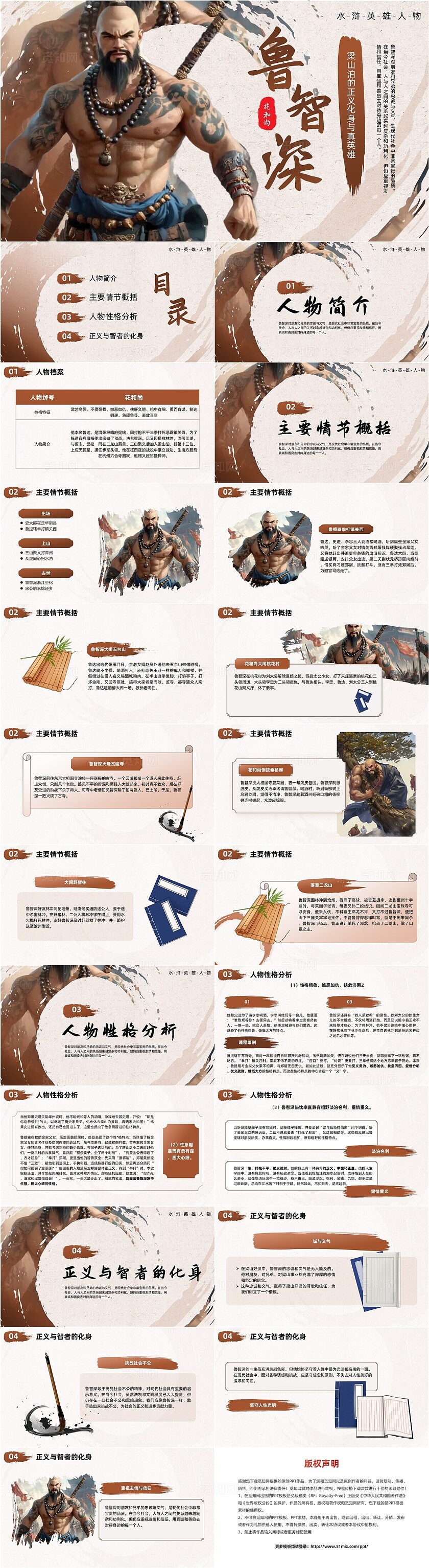 棕色古风鲁智深人物介绍PPT