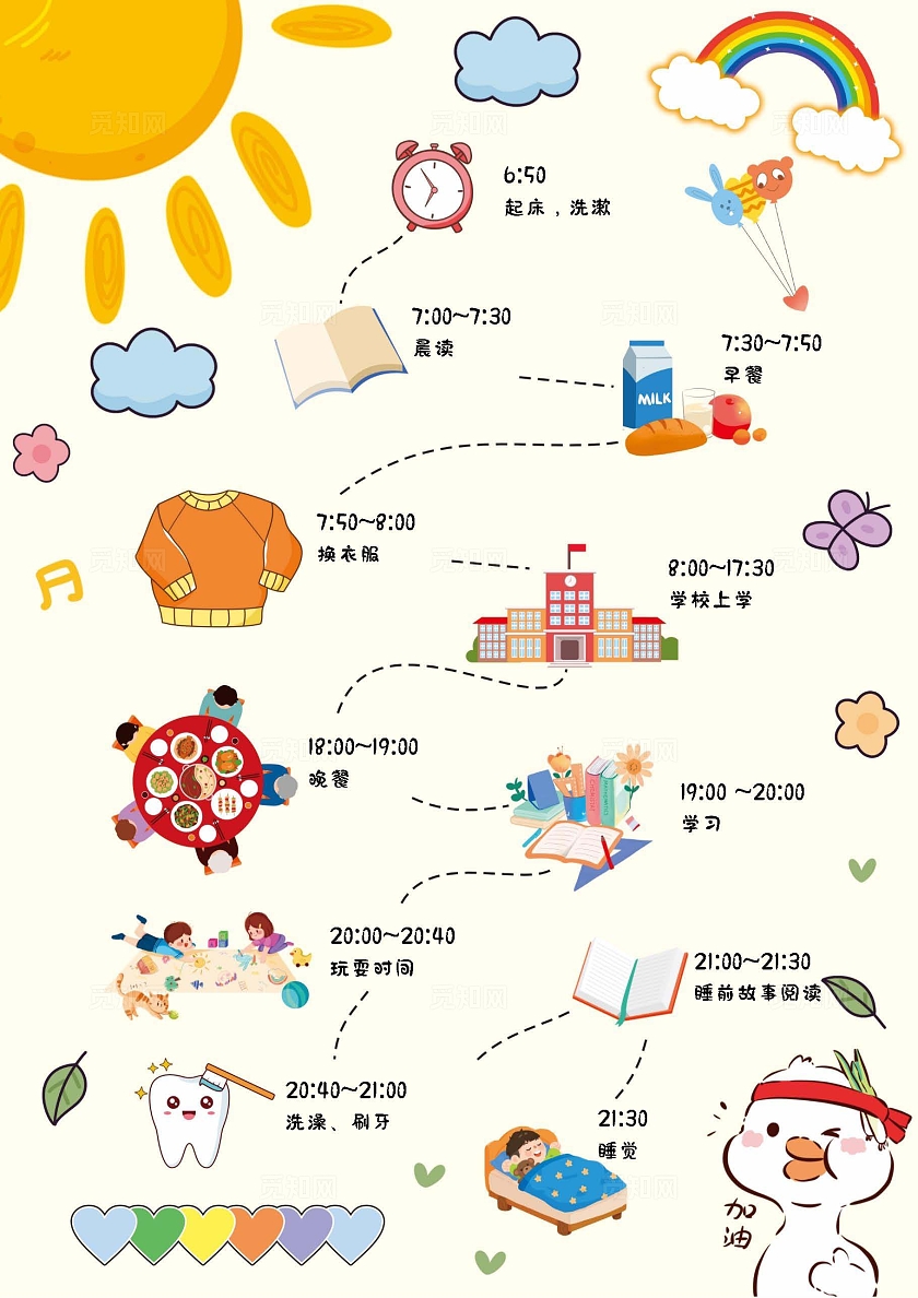 蓝黄色卡通简约作息时间表小报手抄报