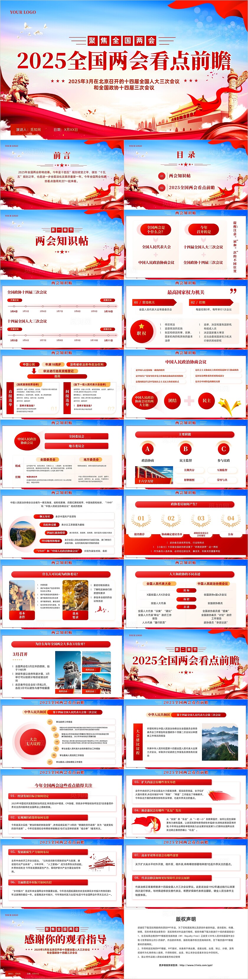 党建风2025两会知识帖及两会看点PPT课件党建党课党政