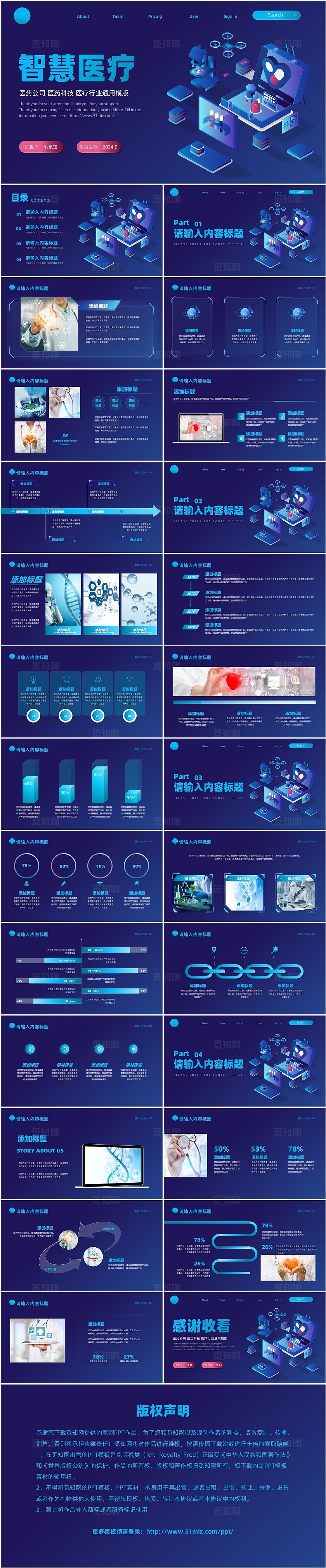 蓝色渐变科技风智能医疗介绍通用ppt模板