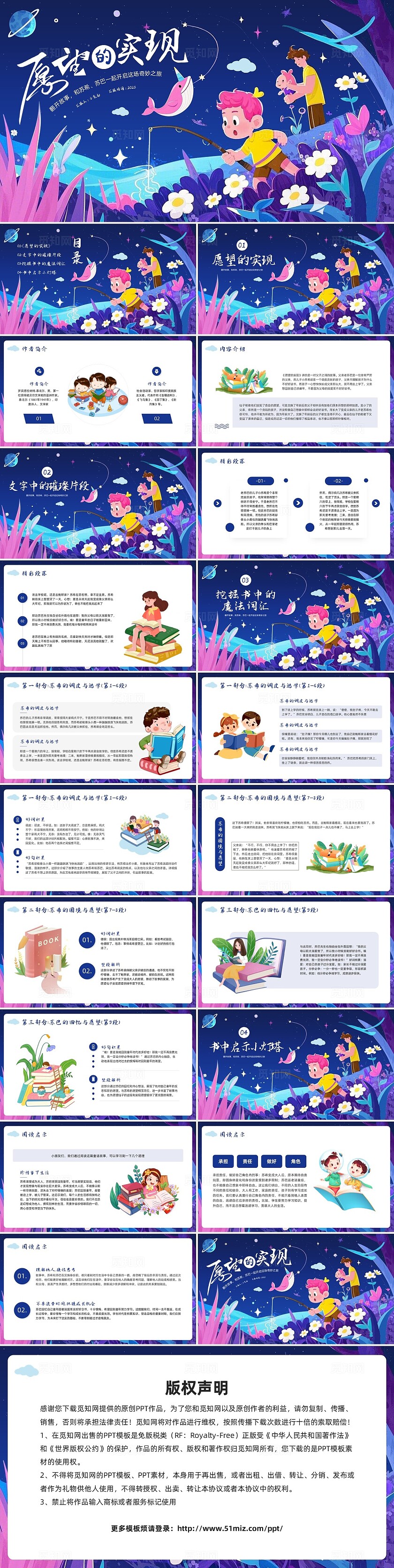 蓝色插画卡通愿望的实现PPT模板宣传PPT动态PPT读书分享