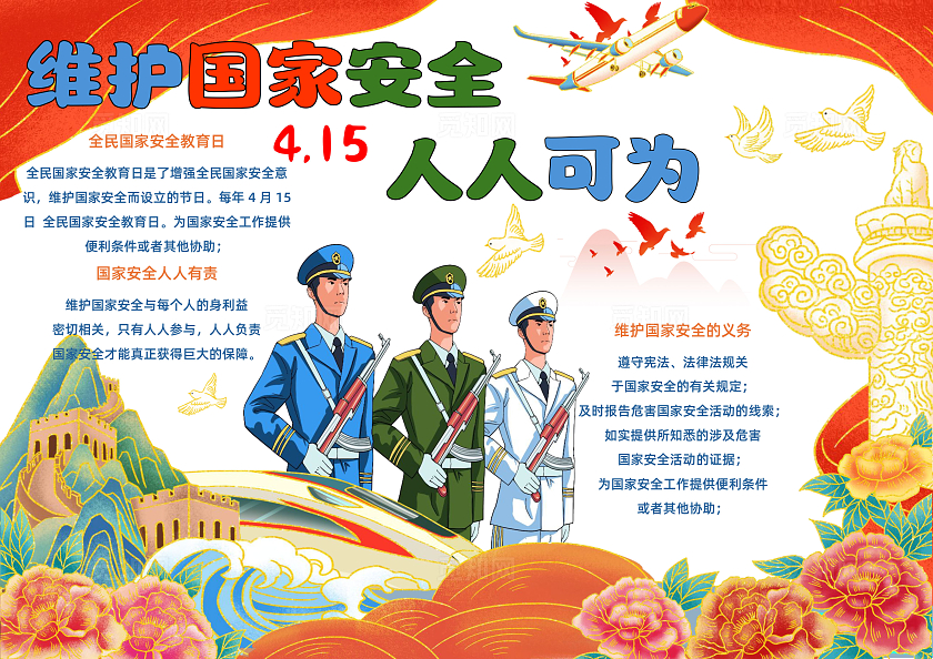 爱国卡通简约节日国家安全人人有责手抄报全民国家安全教育日