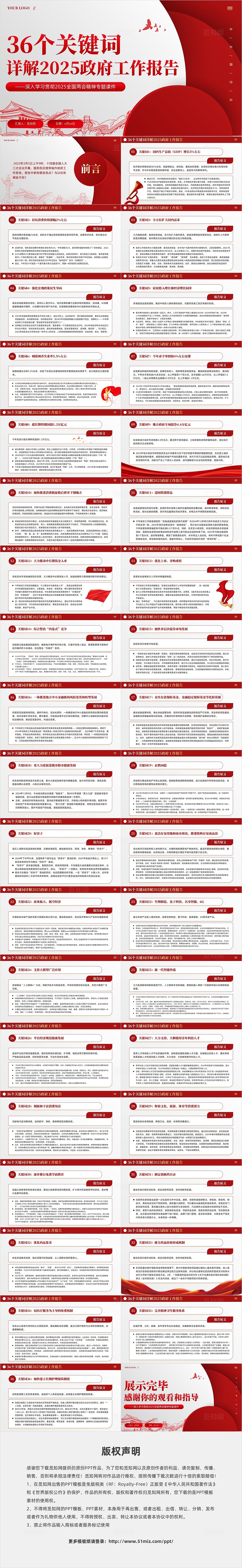 红色简约36个关键词详解2025工作报告PPT两会精神学习课件党建党课党政