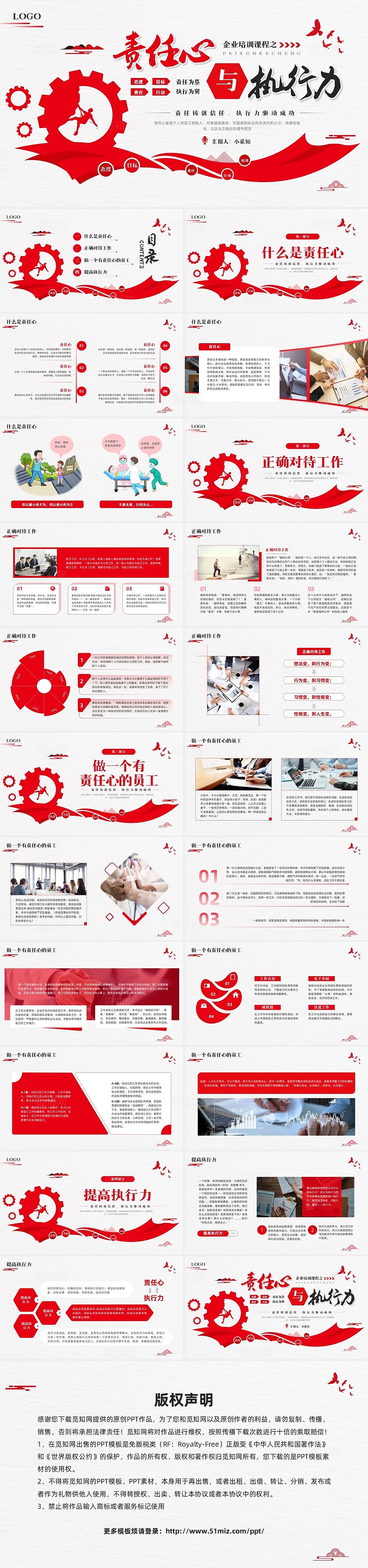 红色简约励志实拍责任与执行力PPT模板宣传PPT动态PPT培训