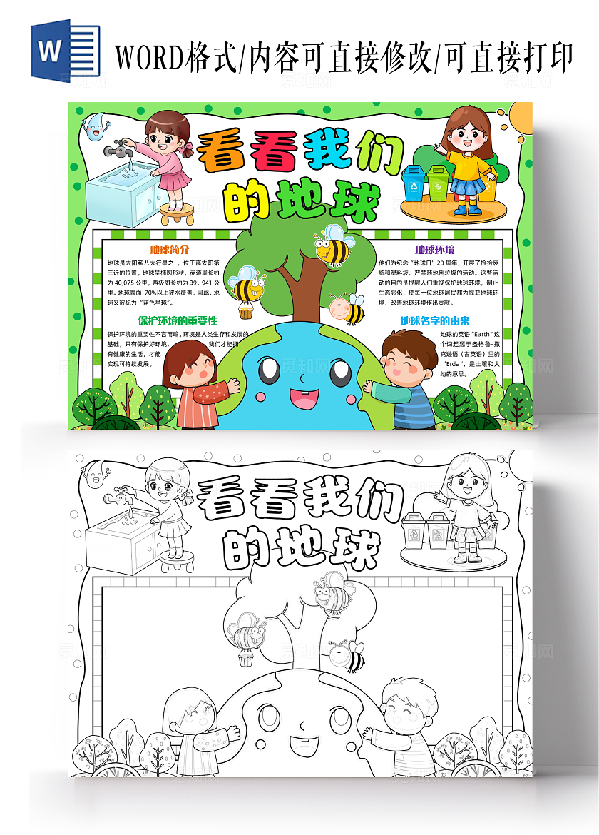 绿色手绘看看我们的地球手绘小报手抄报小学生手抄报世界地球日