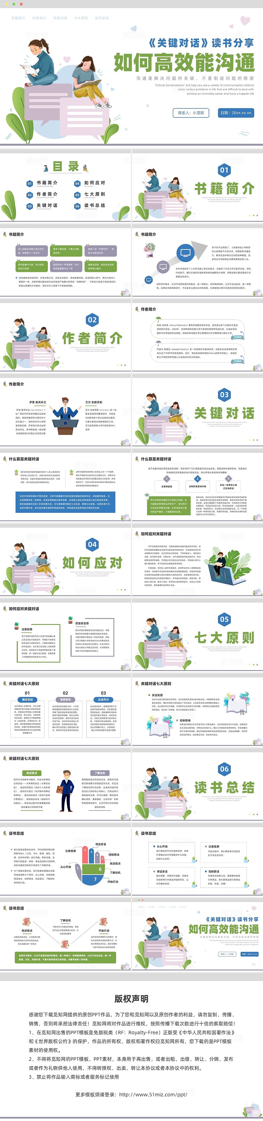 彩色扁平插画关键对话读书分享如何高效能沟通PPT课件