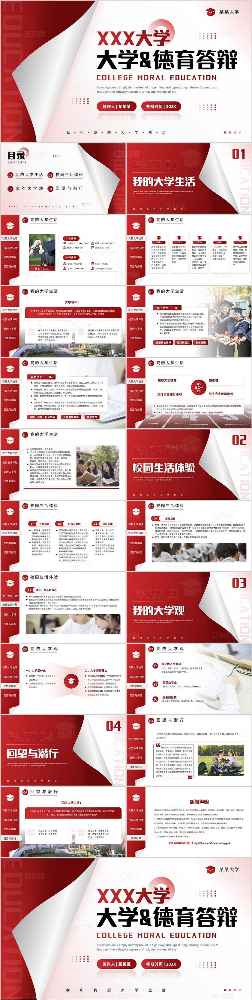 红色简约创意风德育答辩PPT模板