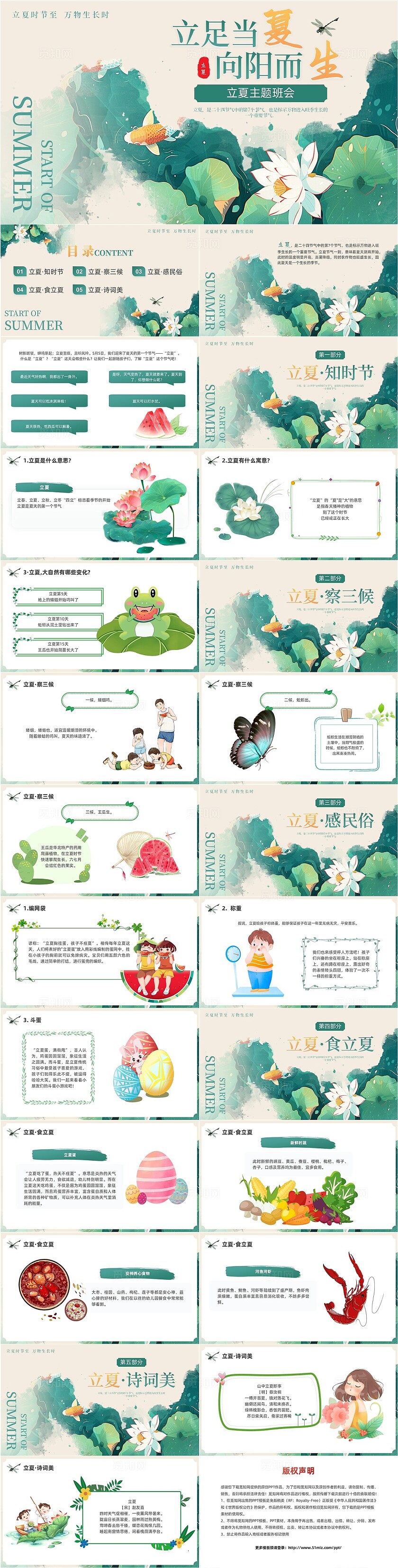 绿色小清新立夏夏天主题班会PPT