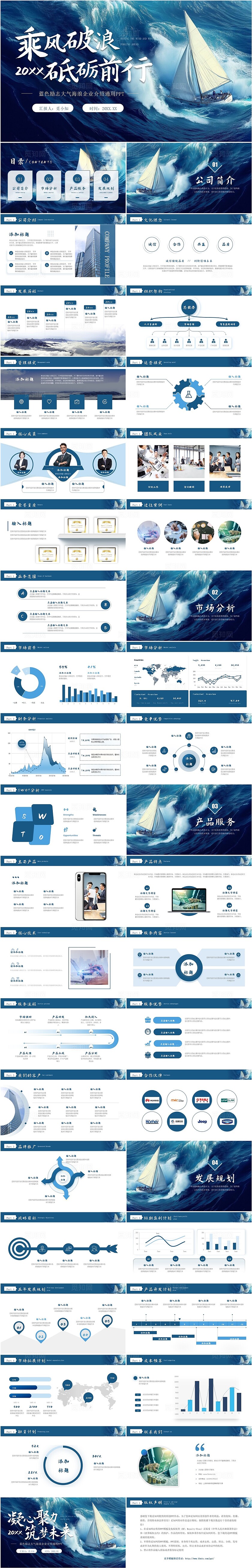 蓝色励志大气海浪企业介绍通用PPT公司介绍
