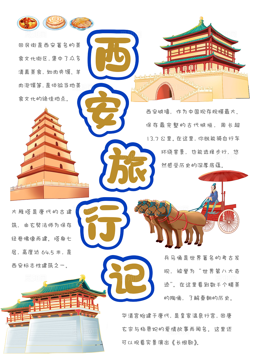 旅行五一简约手绘西安旅游手抄报中国旅游日