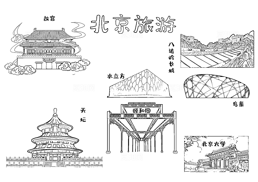 卡通多彩手绘北京旅游景点介绍旅行小报手抄报中国旅游日