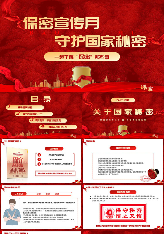 红色科技风保密宣传月守护国家安全主题ppt模版