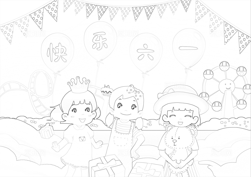 蓝色卡通手绘快乐六一手抄报儿童节空白卡通小学生手抄报六一儿童节