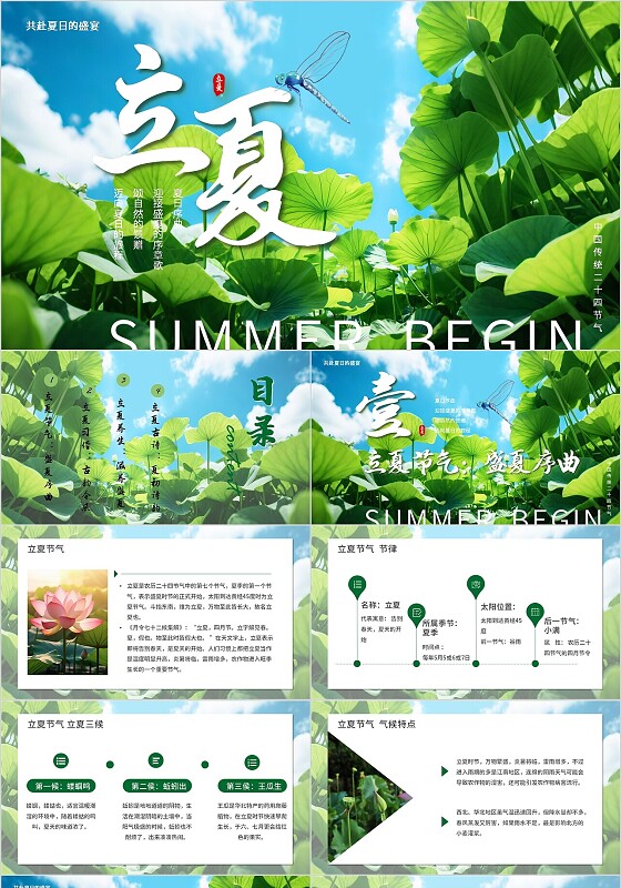 绿色简约风二十四节气立夏宣传介绍教育课件PPT模板