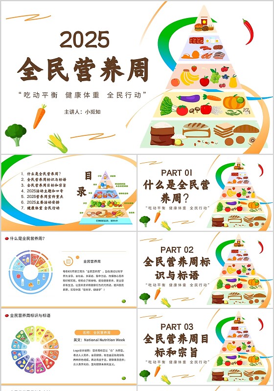 橙色简约风全民营养周宣传介绍教育课件PPT模板