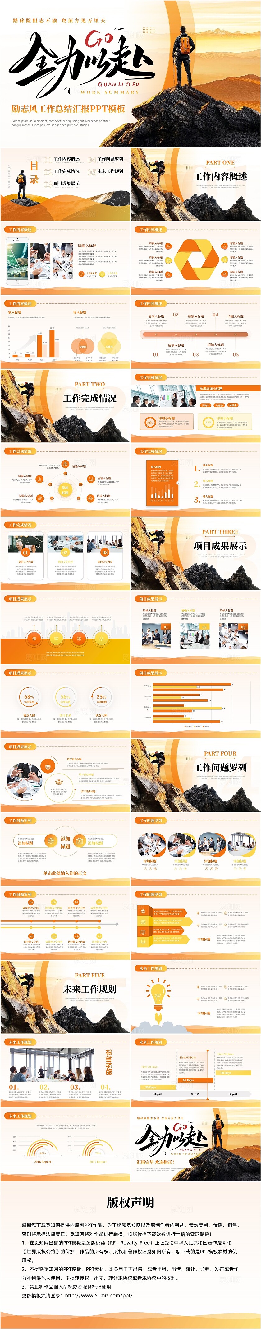 橙金色渐变励志风工作总结汇报通用ppt