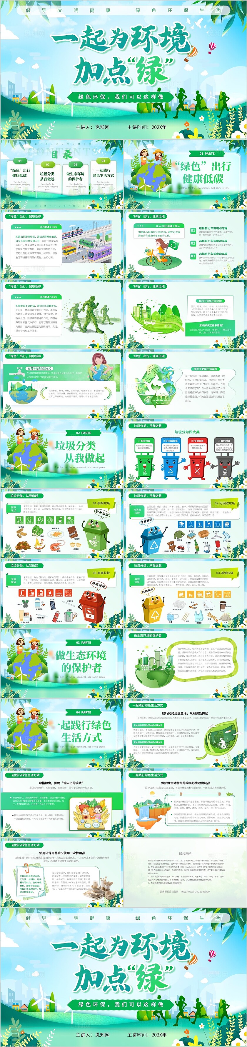 环境保护垃圾分类节能减碳绿色生活保护环境主题PPT世界环境日