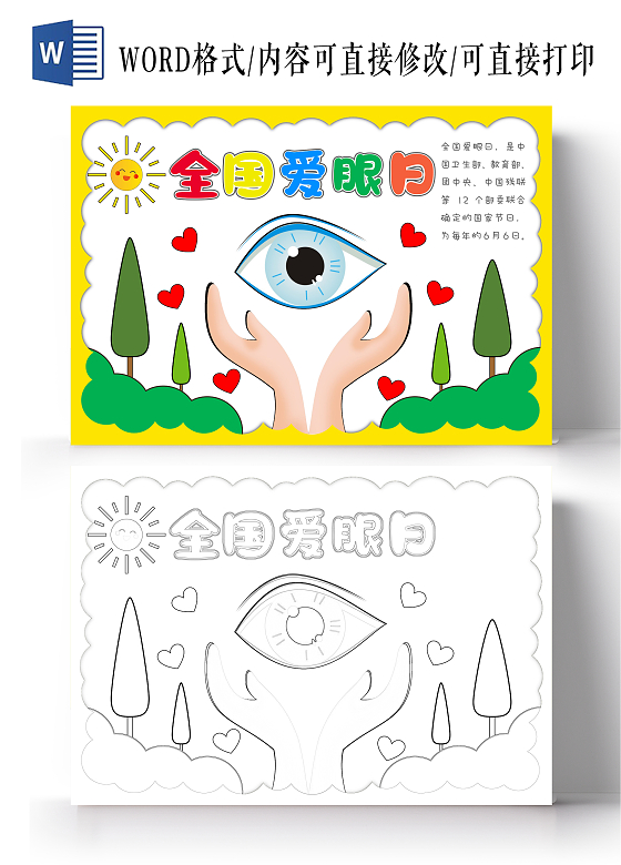 简约手绘全国爱眼日手抄报
