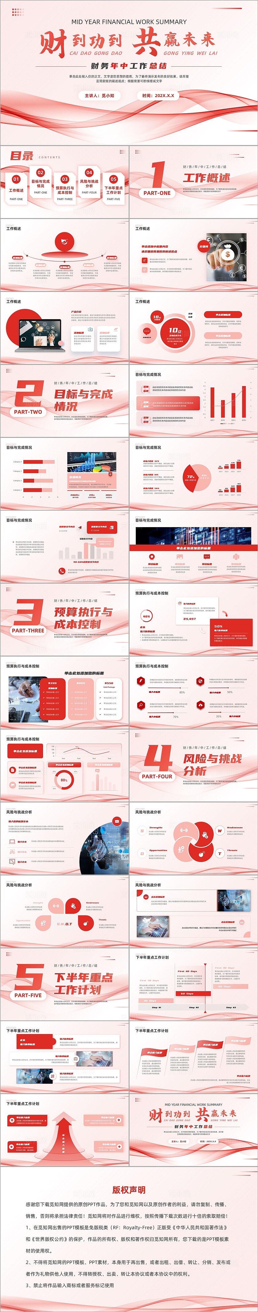 红色财务年中总结通用ppt模板工作总结