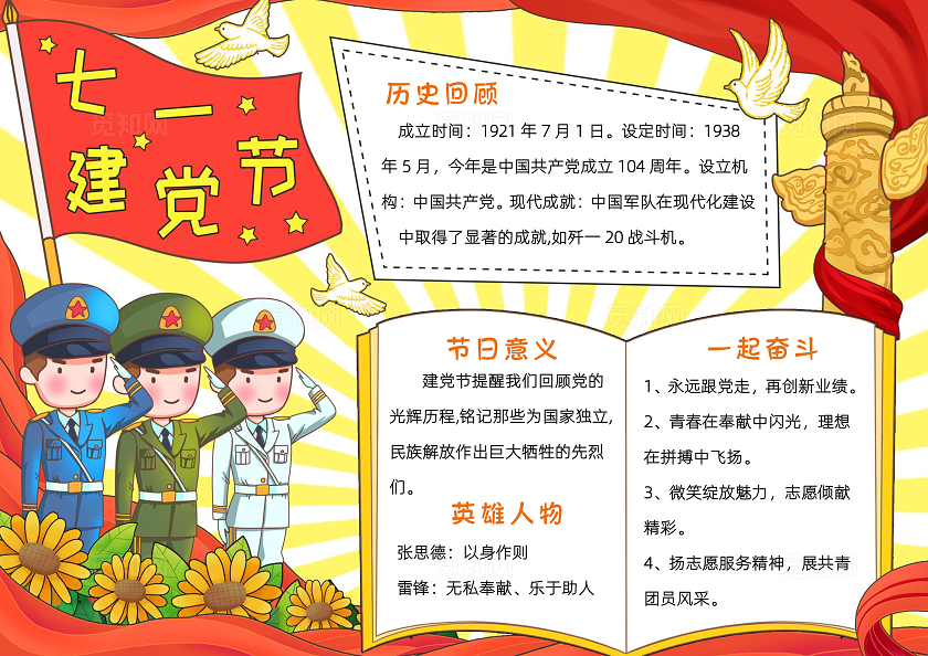 红色卡通七一建党节小报手抄报卡通小报手抄报