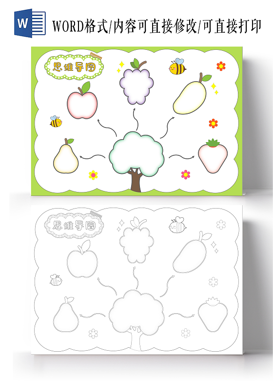 卡通手绘空白思维导图手抄报