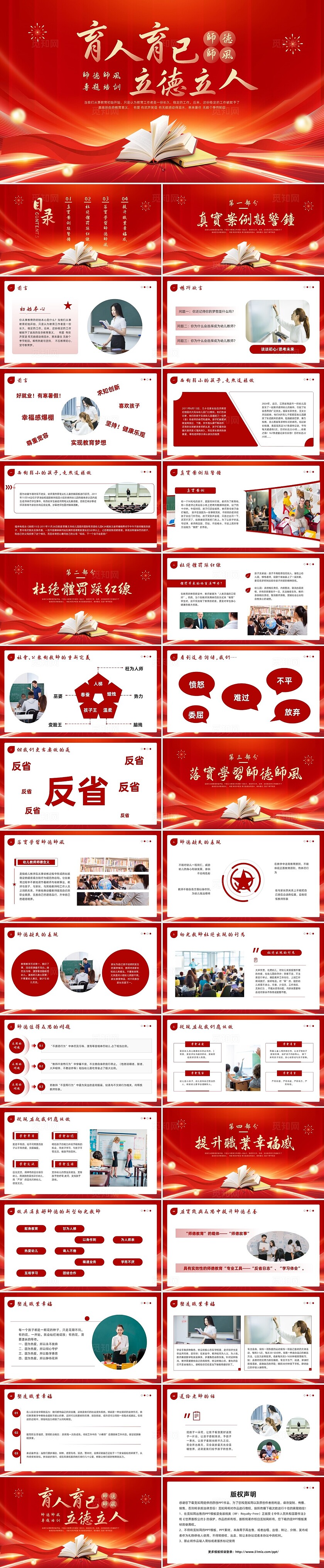 红色简约实拍师德师风专题培训PPT模板宣传PPT动态PPT教师培训