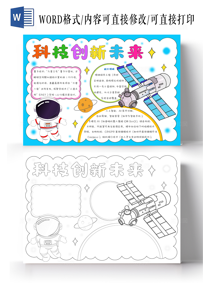 卡通手绘科技创新未来手抄报