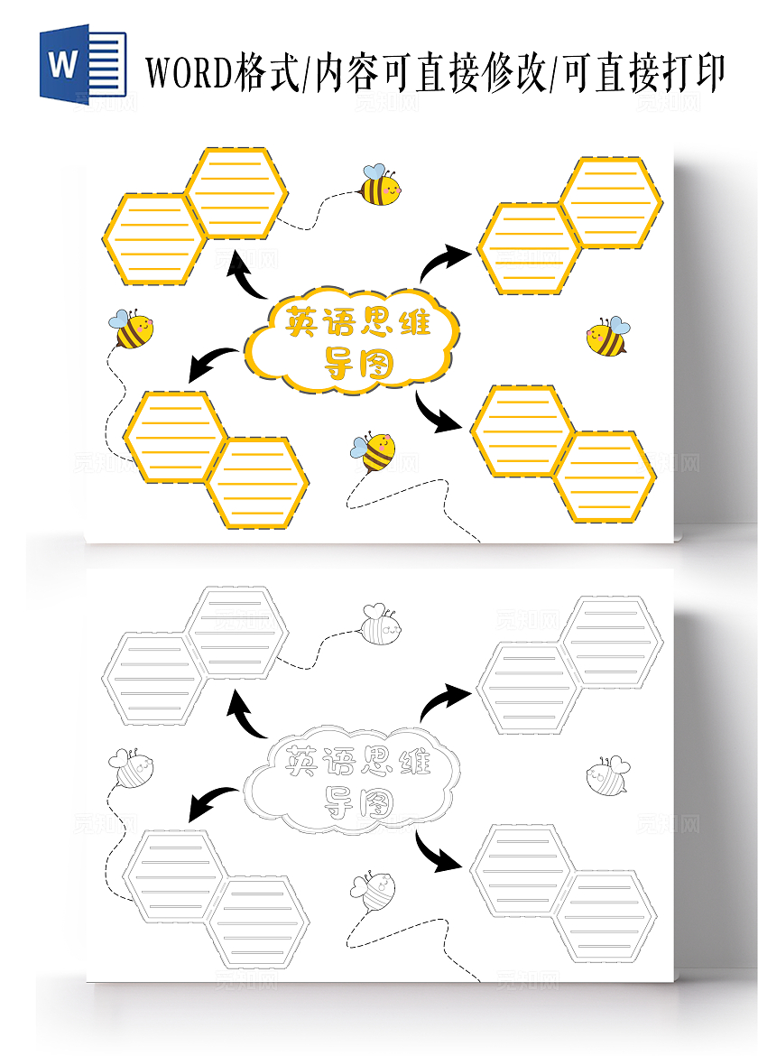 卡通手绘英语思维导图空白手抄报