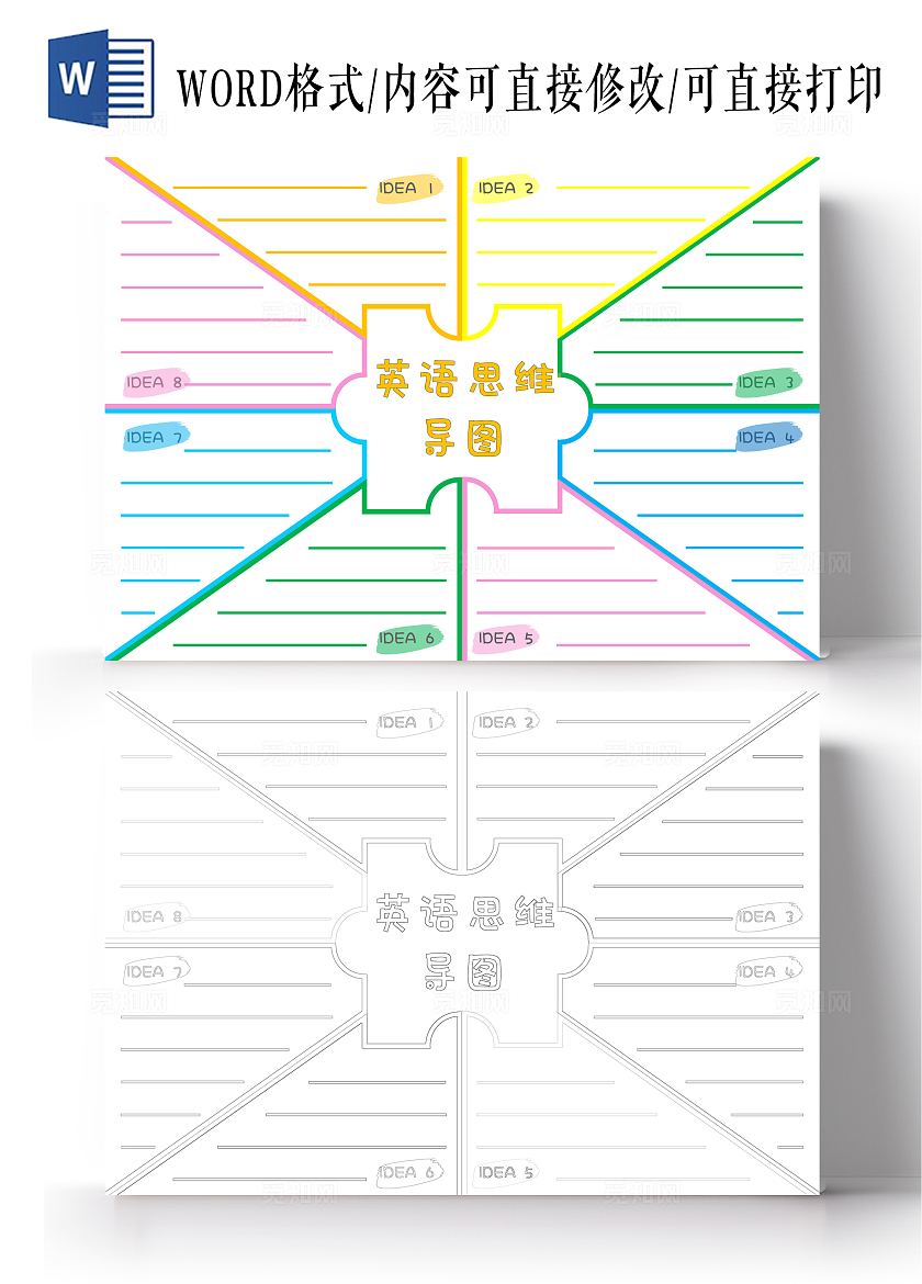 卡通手绘英语思维导图空白手抄报
