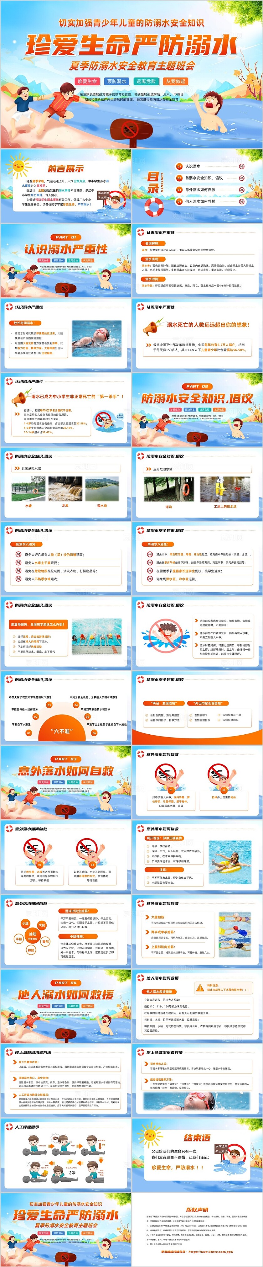 暑期安全教育蓝色清新展板风夏季防溺水PPT模板防溺水夏季防溺水暑假安全教育