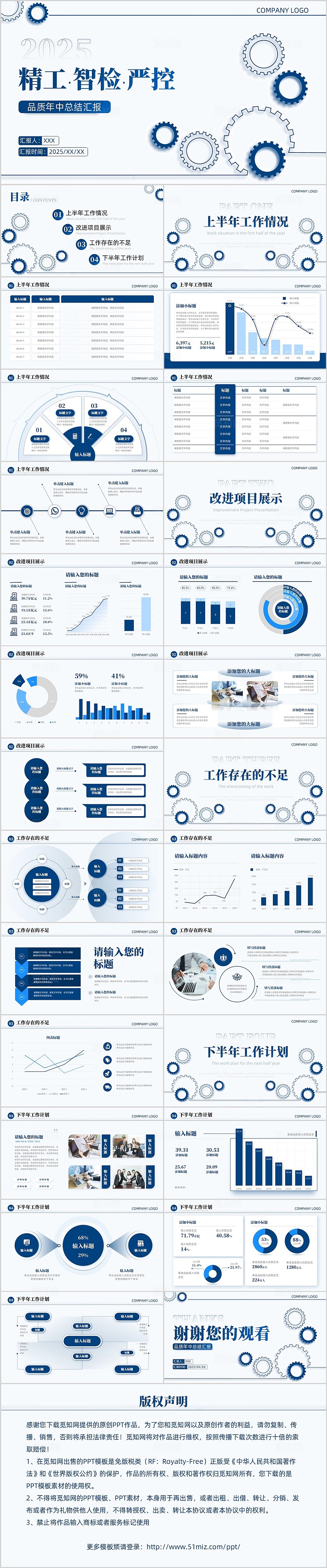 深蓝色简约商务品质年中总结汇报通用PPT模板