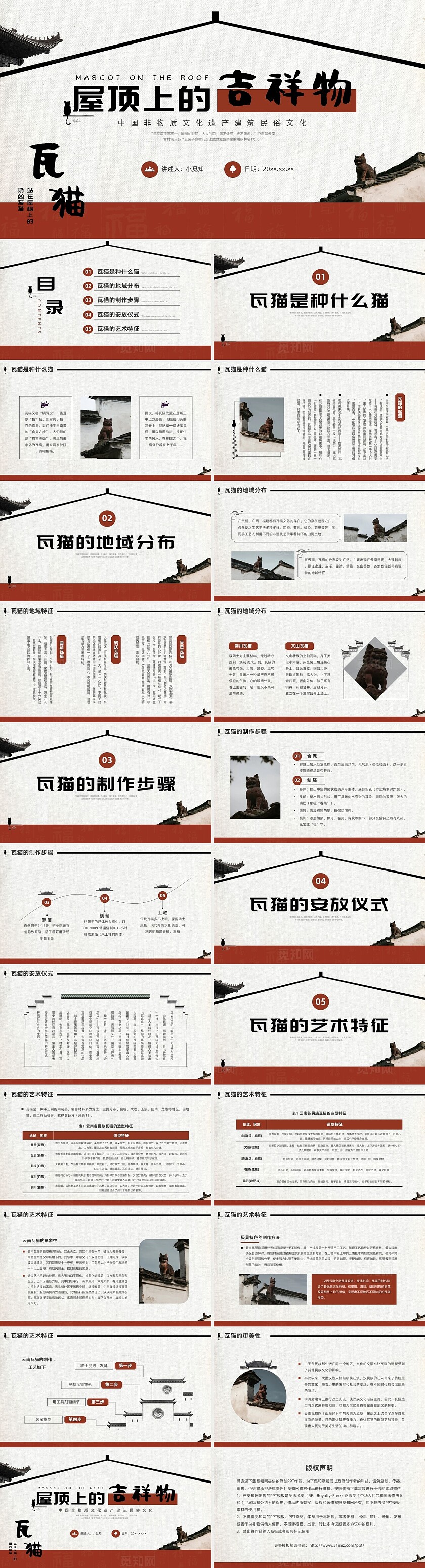 黑红简约屋檐上的瓦猫非遗文化介绍PPT课件